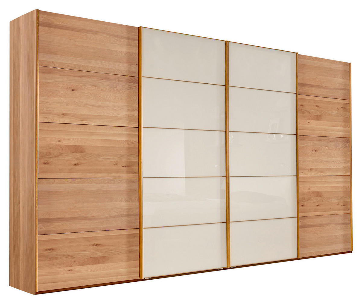 SCHWEBETÜRENSCHRANK 330/236/67 cm 4-türig Weiß, Eichefarben  - Eichefarben/Weiß, Design, Glas/Holz (330/236/67cm) - Linea Natura