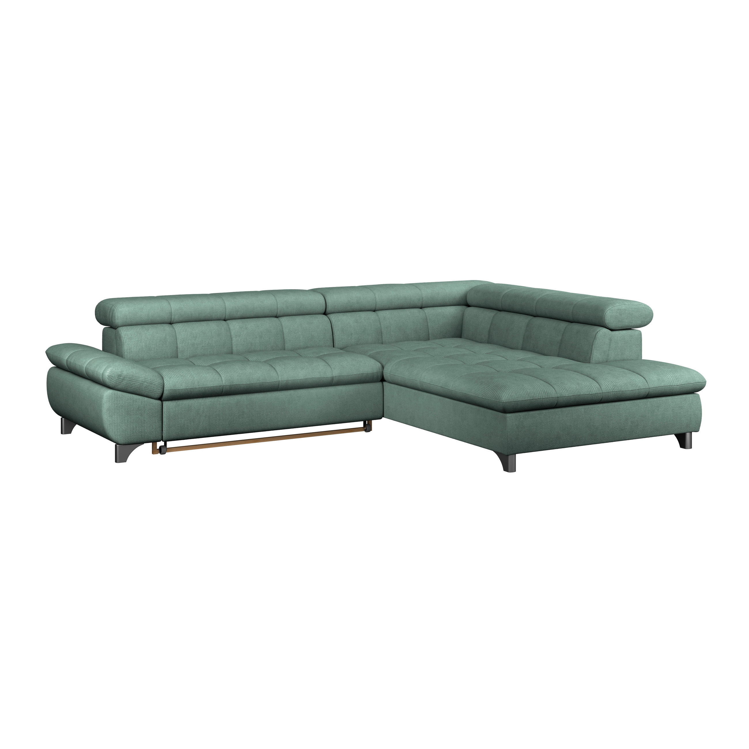ECKSOFA Dunkelgrün Chenille Schlaffunktion, Kopfteilverstellung  - Chromfarben/Dunkelgrün, KONVENTIONELL, Textil/Metall (312/234cm) - Livetastic