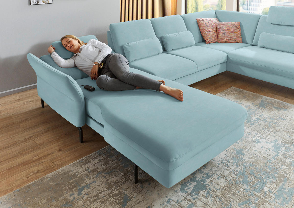 WOHNLANDSCHAFT in Velours Blau  - Blau/Schwarz, Design, Textil/Metall (179/335/220cm) - Beldomo System