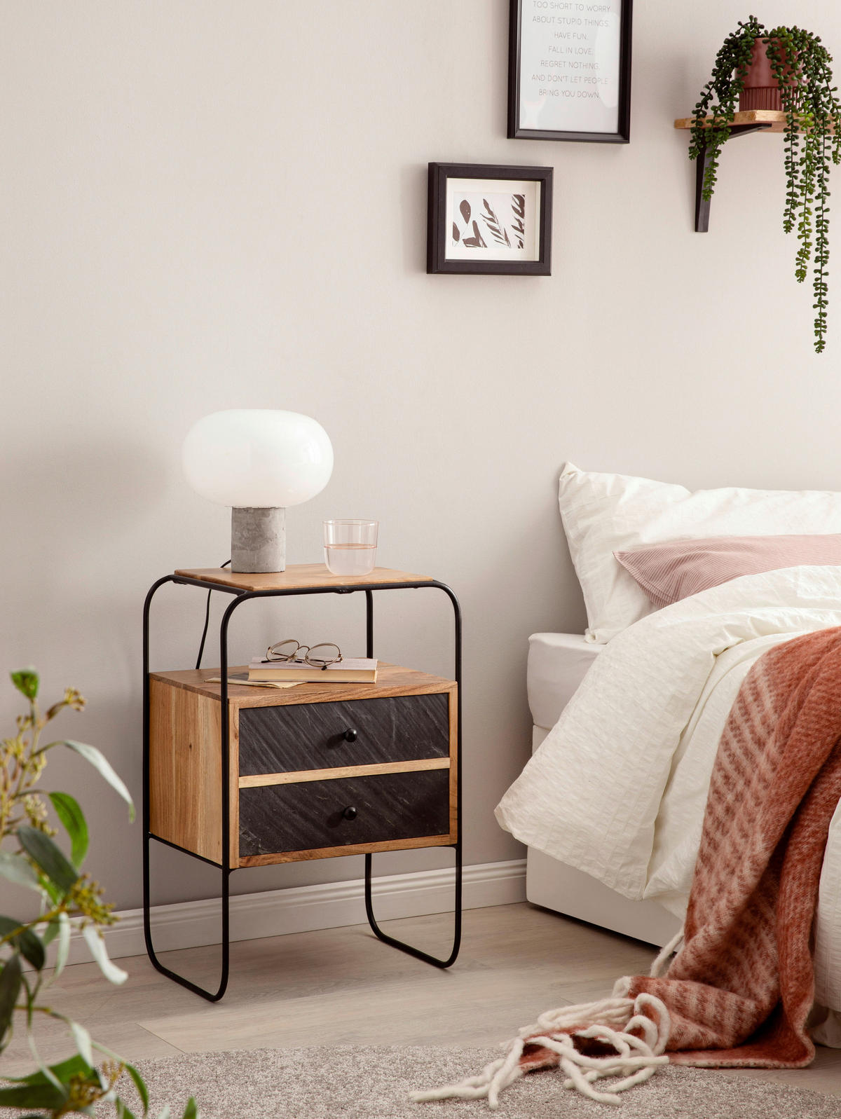 NACHTSCHRANK 40/60/30 cm Akazie massiv  - Anthrazit/Schwarz, LIFESTYLE, Holz/Kunststoff (40/60/30cm) - MID.YOU