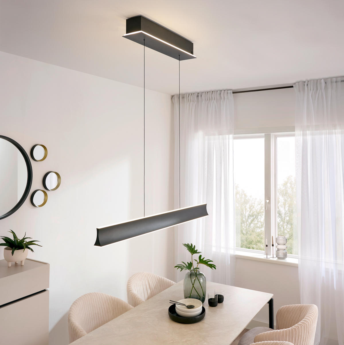 LED FÜGGŐLÁMPA 115,8/14/200 cm  - fekete/fehér, Design, műanyag/fém (115,8/14/200cm) - Cinque