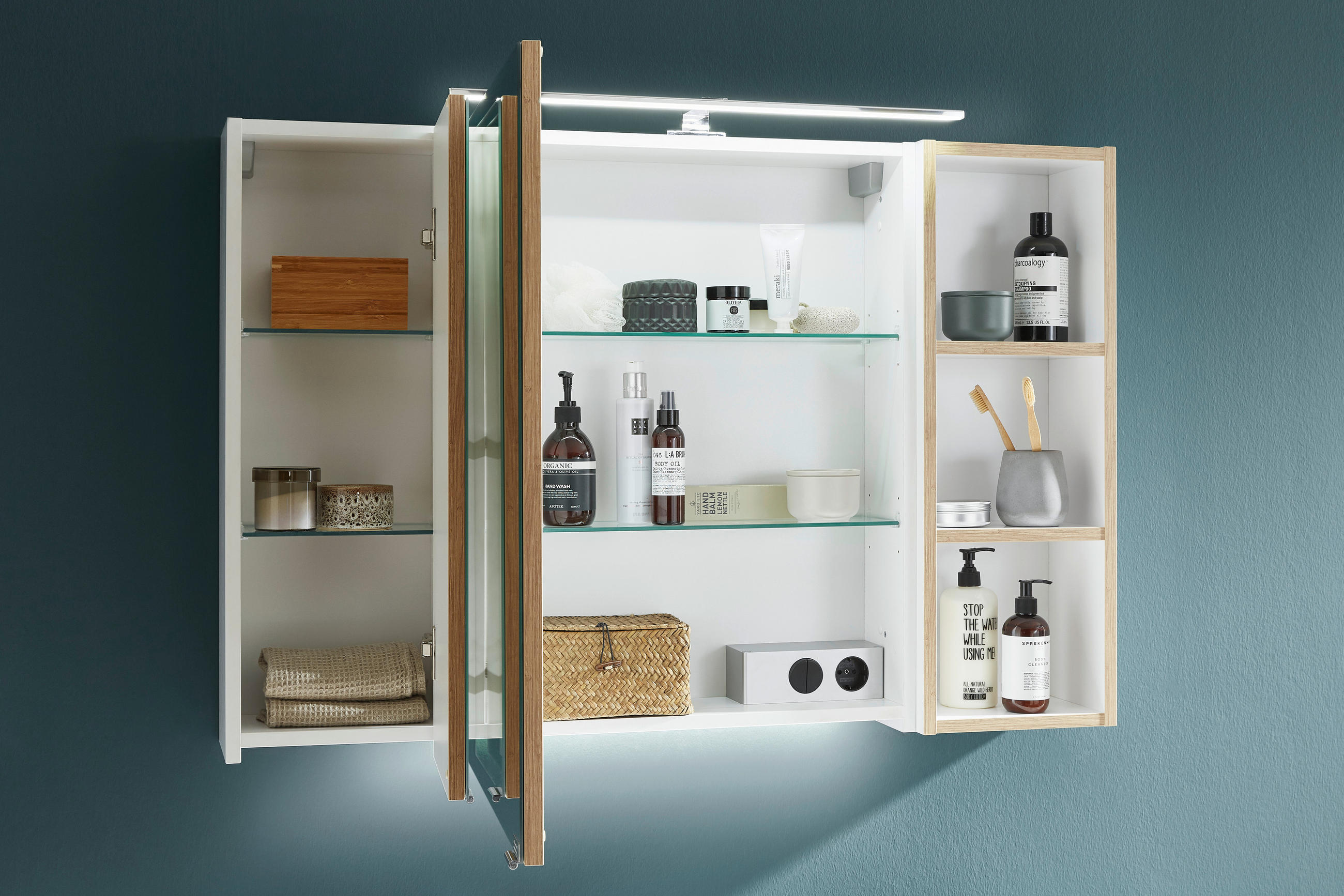 SPIEGELSCHRANK 105/70,3/17,3 cm  - Eichefarben/Weiß, KONVENTIONELL, Glas/Holzwerkstoff (105/70,3/17,3cm) - Dieter Knoll