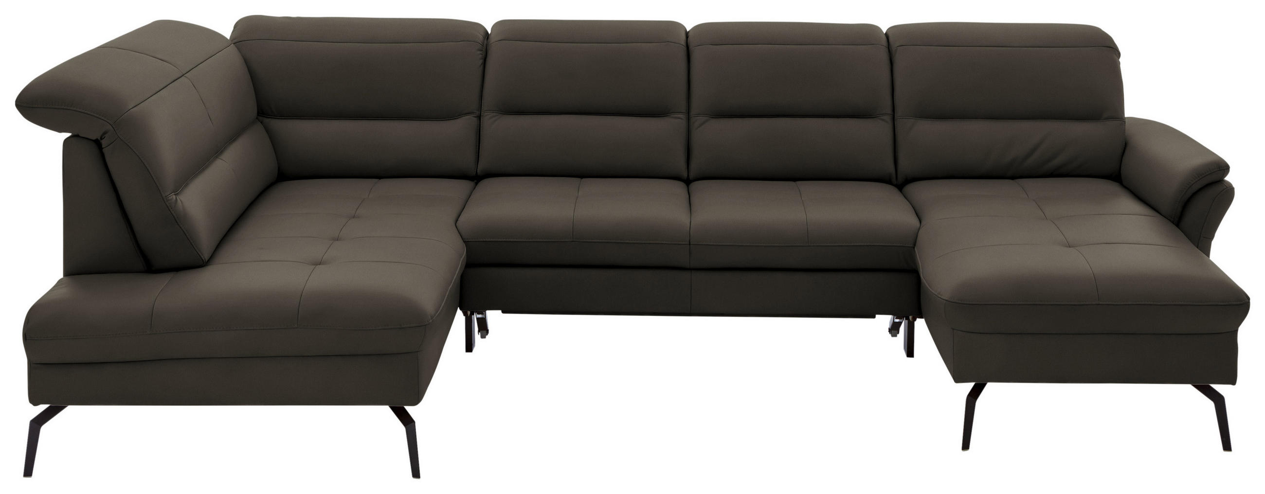 WOHNLANDSCHAFT in Echtleder Graubraun  - Graubraun/Schwarz, Design, Leder/Metall (206/336/181cm) - Beldomo Speed