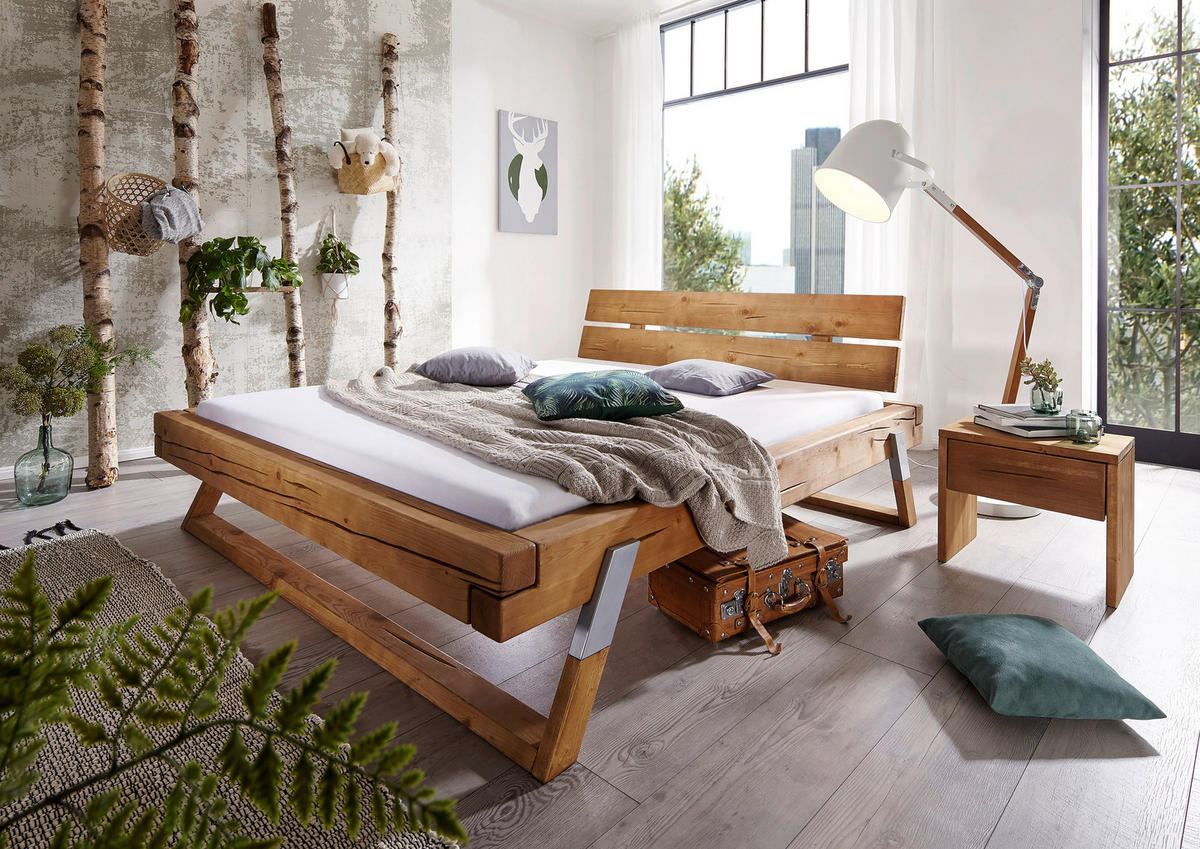 BALKENBETT - Eichefarben/Honig, KONVENTIONELL, Holz/Metall (200/200cm) - Livetastic