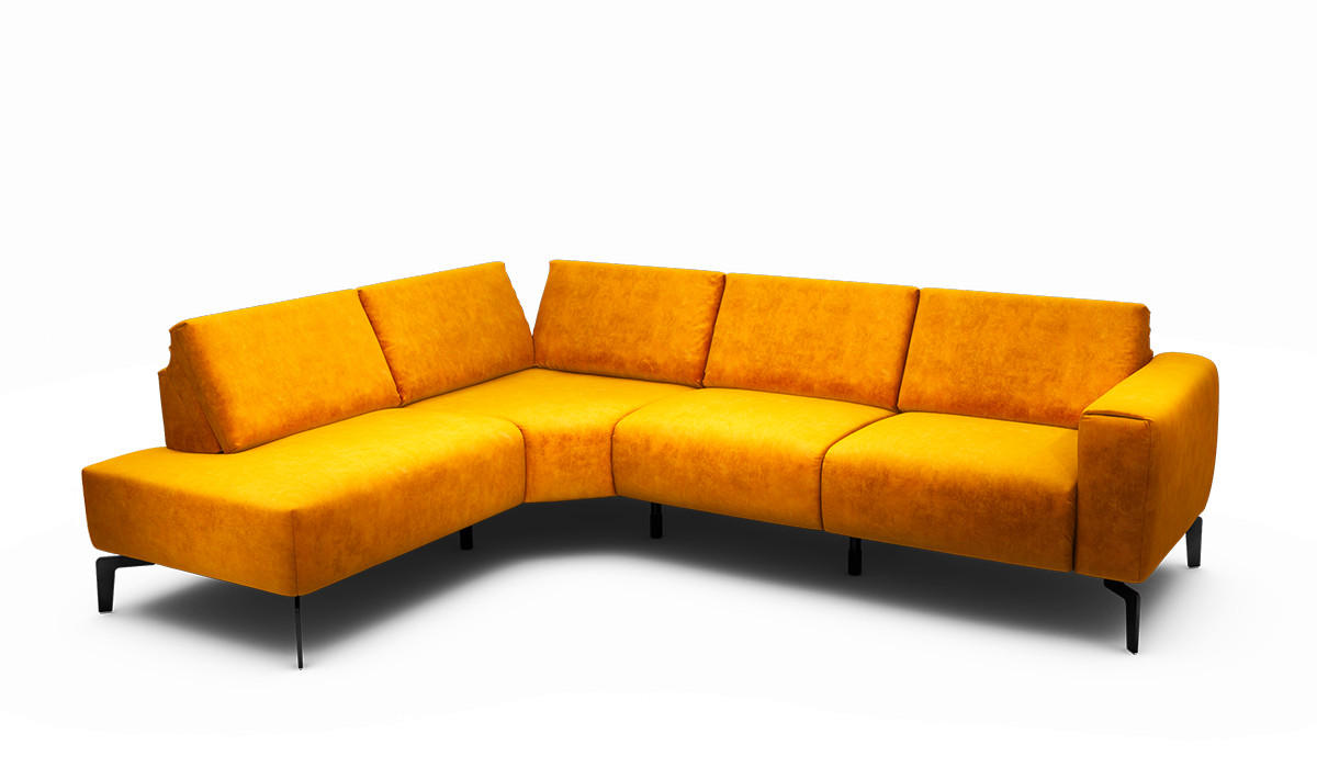 ECKSOFA Cosy Gelb Samt  - Gelb/Schwarz, Design, Textil/Metall (193/256cm) - SENSOO