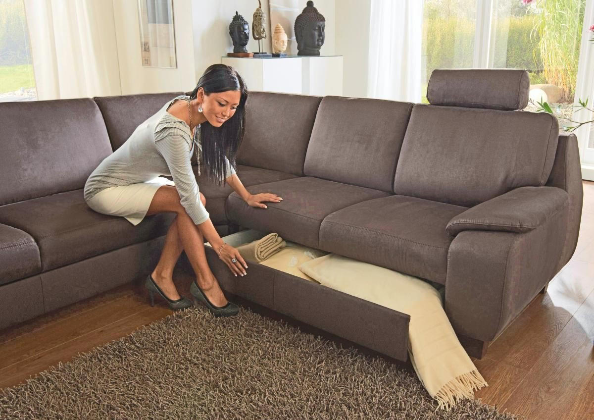 WOHNLANDSCHAFT Dunkelbraun  - Dunkelbraun, KONVENTIONELL, Holz/Textil (274/244cm) - Beldomo System