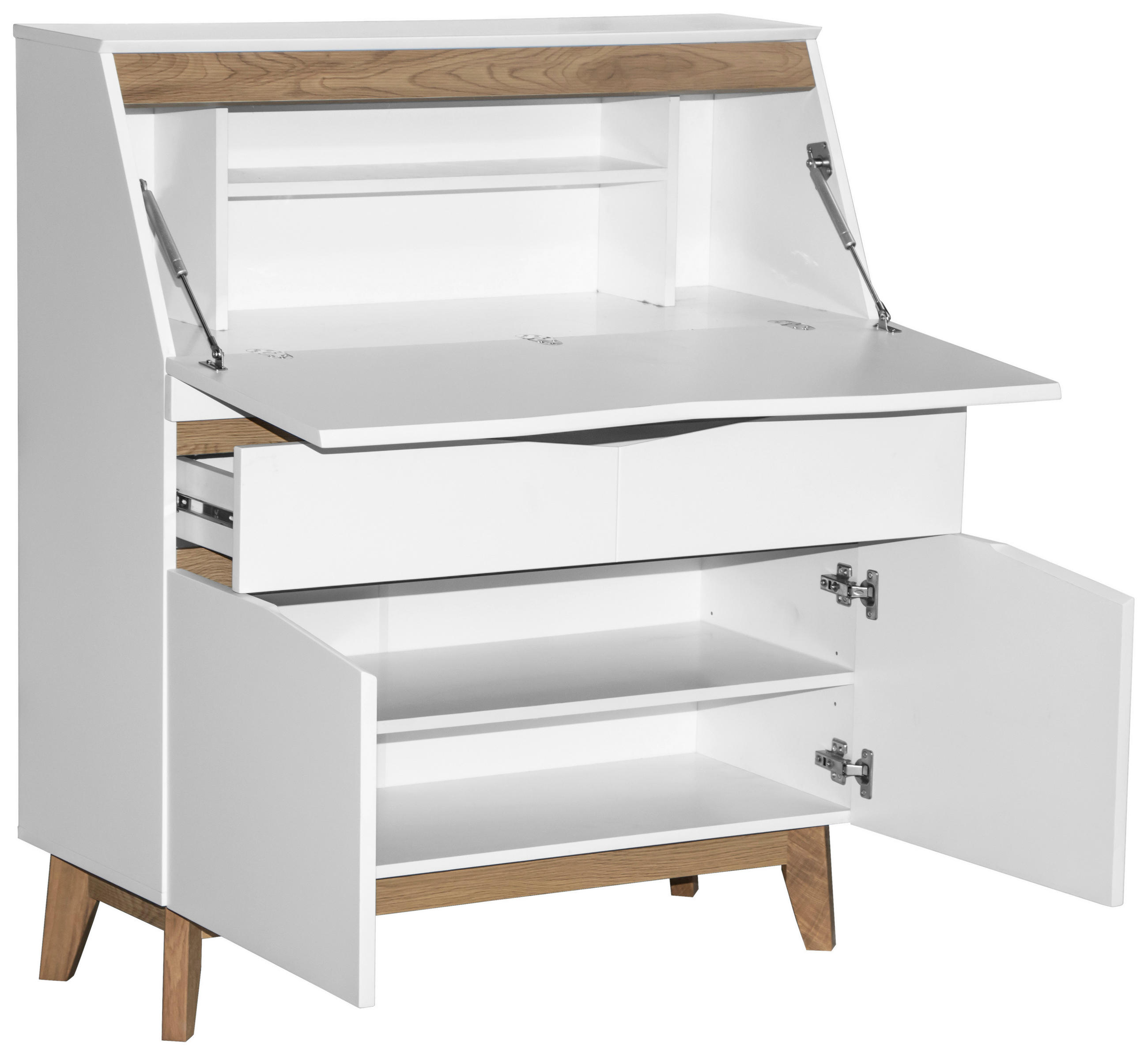 SEKRETÄR in Weiß, Eichefarben - Eichefarben/Weiß, MODERN, Holz/Holzwerkstoff (96,5/113,5/40-76cm) - Venda