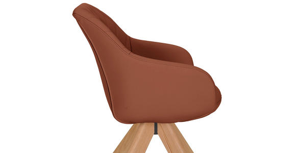 ARMLEHNSTUHL  Typenauswahl, Sitzfläche 360° drehbar, automatische Rückholfunktion  Echtleder  - Cognac/Naturfarben, Design, Leder/Holz (60/83/65cm) - Landscape