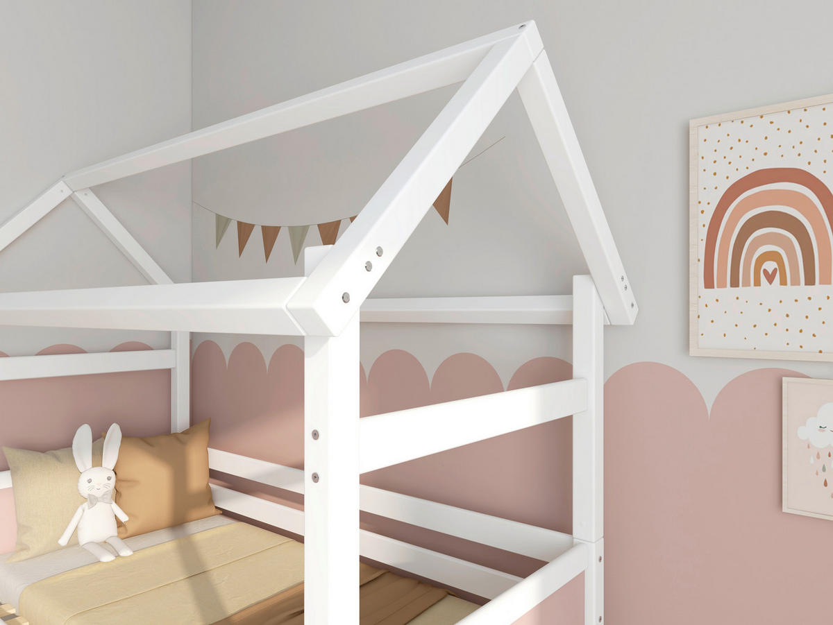 HAUSBETT 90/200 cm,  in Rosa, Weiß, Rollrost, Bettschublade  - Rosa/Weiß, MODERN, Holz (90/200cm) - Chameo