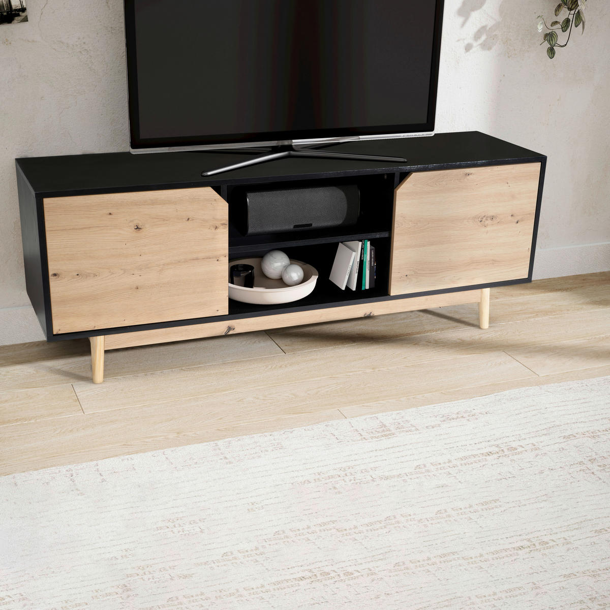 LOWBOARD  in 150/55/40 cm  - Eichefarben/Schwarz, Design, Holz/Holzwerkstoff (150/55/40cm) - Livetastic