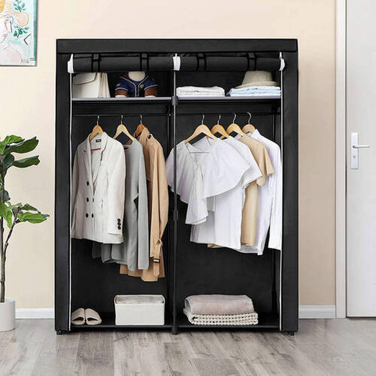 STOFFSCHRANK in Schwarz  - Schwarz, Trend, Textil/Metall (140/174/43cm) - Boxxx