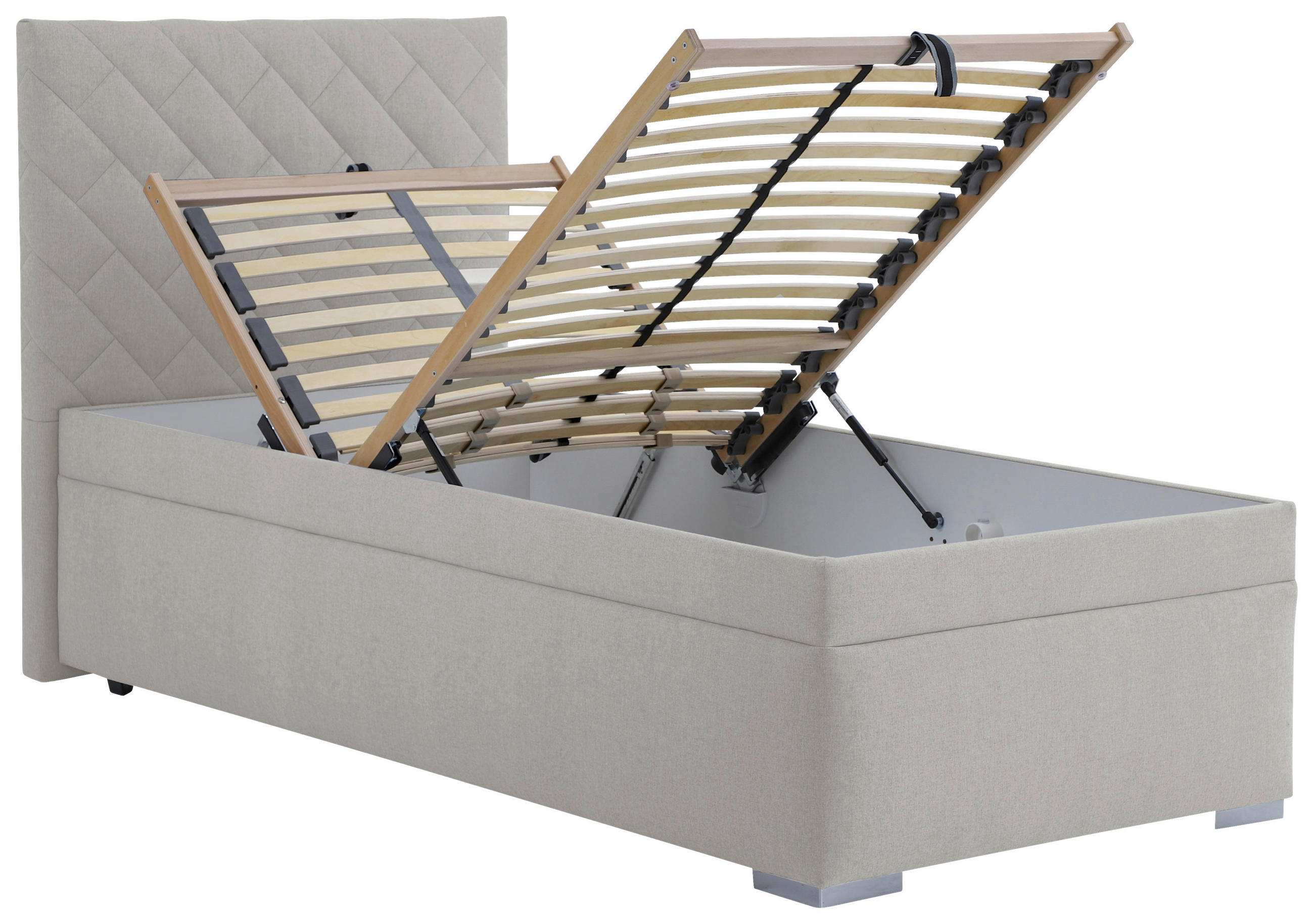 ČALOUNĚNÁ POSTEL, béžová - přírodní barvy/barvy chromu, Konvenční, dřevo/textil (90/200cm) - Blanar