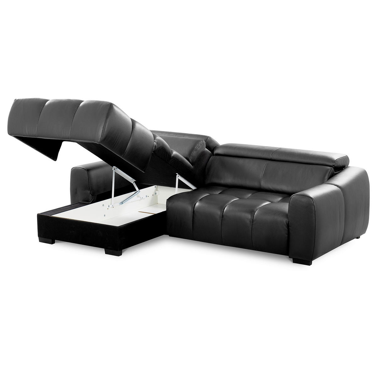 ECKSOFA AVEIRO Anthrazit Echtleder Bettkasten, Kopfteilverstellung, Sitzvorzug  - Anthrazit/Schwarz, Design, Leder/Kunststoff (177/274cm) - Livetastic