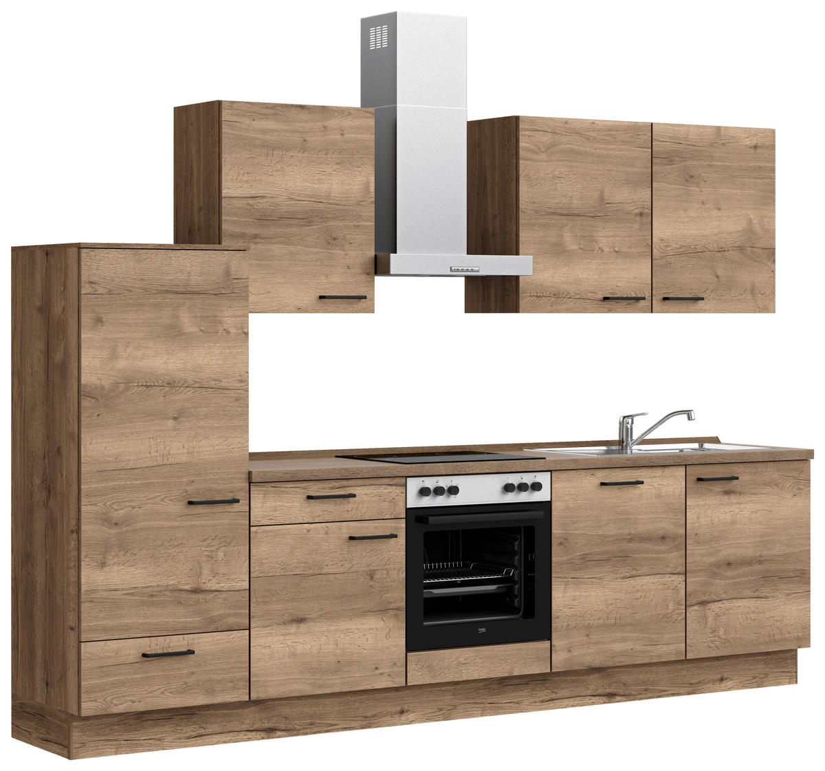 KÜCHENBLOCK 300 cm   in Eiche dunkel  - Eiche dunkel/Eichefarben, MODERN, Holzwerkstoff/Metall (300cm) - Nobilia