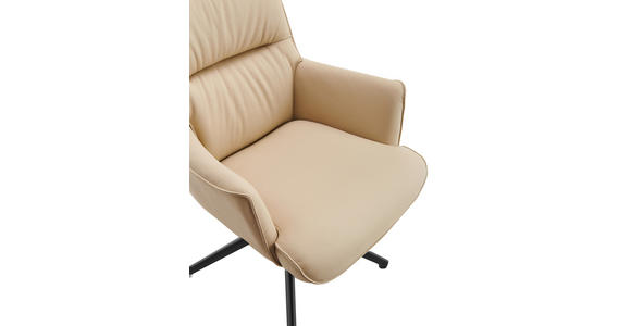 ARMLEHNSTUHL  Sitzfläche 360° drehbar, Wippfunktion, automatische Rückholfunktion  Echtleder  Beige  - Beige/Schwarz, Design, Leder/Metall (65/89/64cm) - Novel