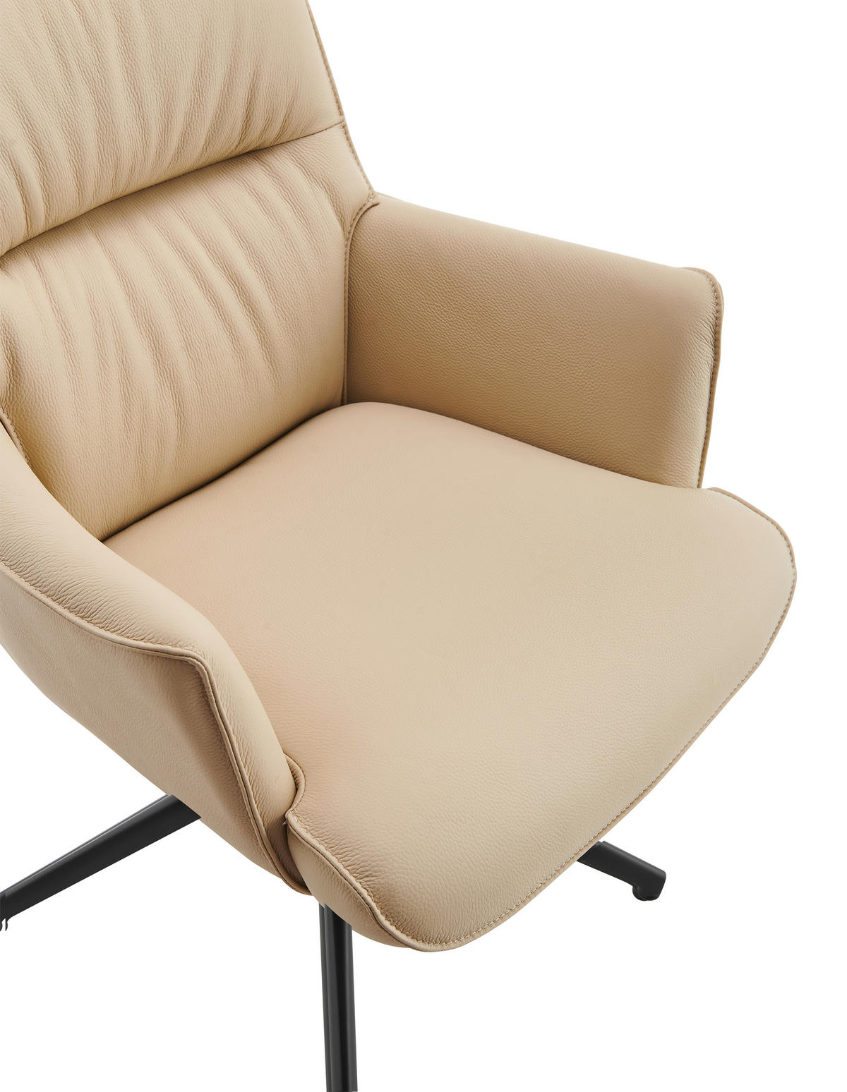 ARMLEHNSTUHL  Sitzfläche 360° drehbar, Wippfunktion, automatische Rückholfunktion  Echtleder  Beige  - Beige/Schwarz, Design, Leder/Metall (65/89/64cm) - Novel