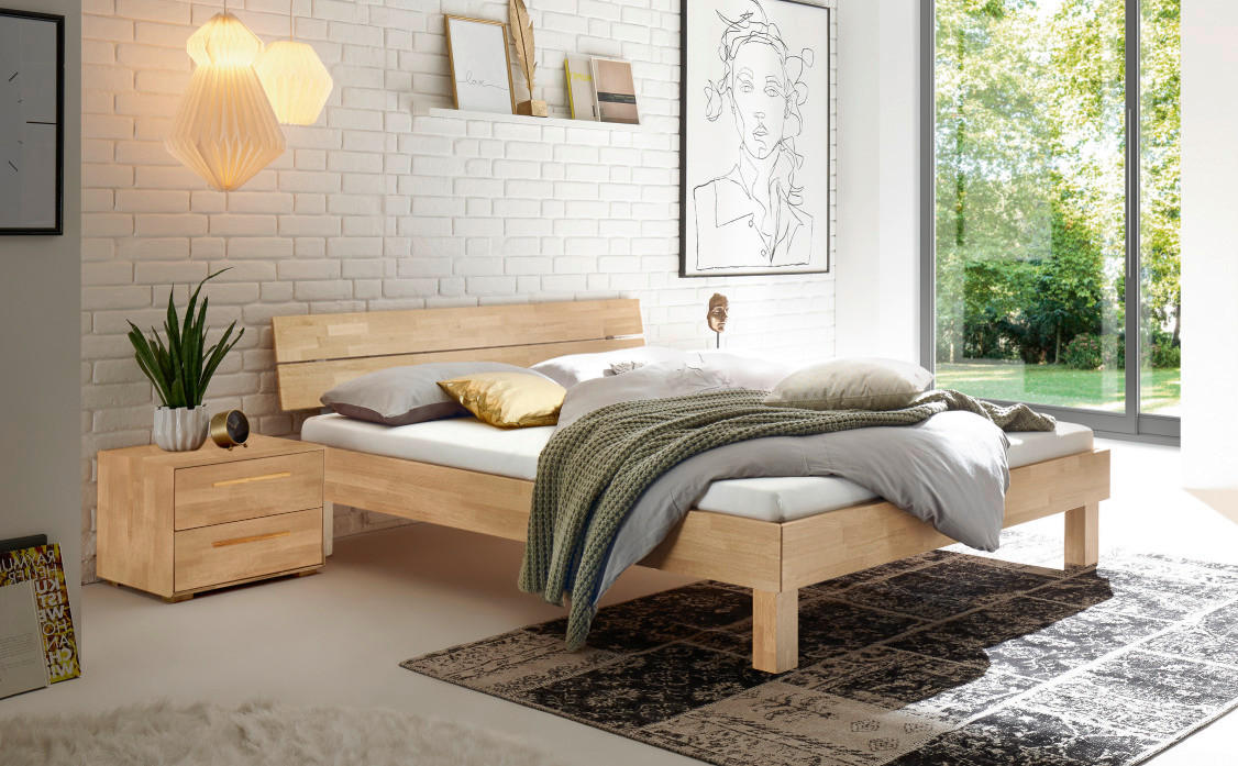 BETT 160/200 cm  in Eiche Bianco  - Eiche Bianco/Eichefarben, Natur, Holz (160/200cm) - Hasena