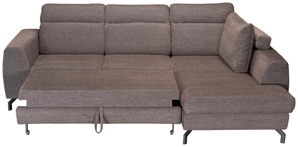 ECKSOFA Dunkelbraun Chenille  - Dunkelbraun/Schwarz, KONVENTIONELL, Textil/Metall (240/185cm) - Carryhome