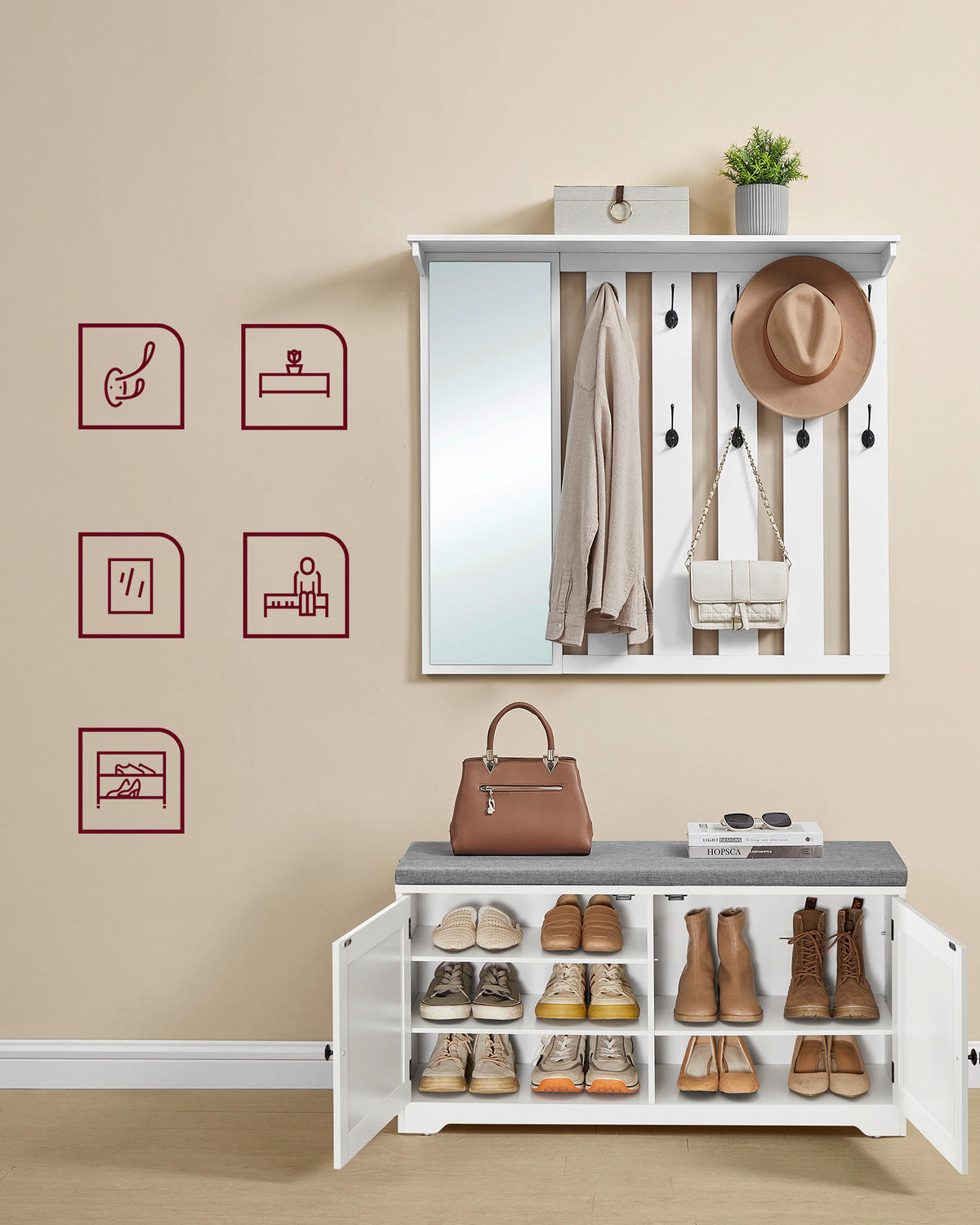GARDEROBE  in 102/132,5/35,5 cm  - Weiß, Trend, Glas/Holzwerkstoff (102/132,5/35,5cm) - Boxxx