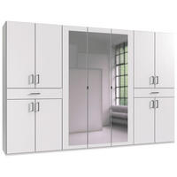 GARDEROB MED GÅNGJÄRNSDÖRRAR 313/208/58 cm 11-dörrar - vit/svart, Klassisk, trämaterial/glas (313/208/58cm) - Carryhome