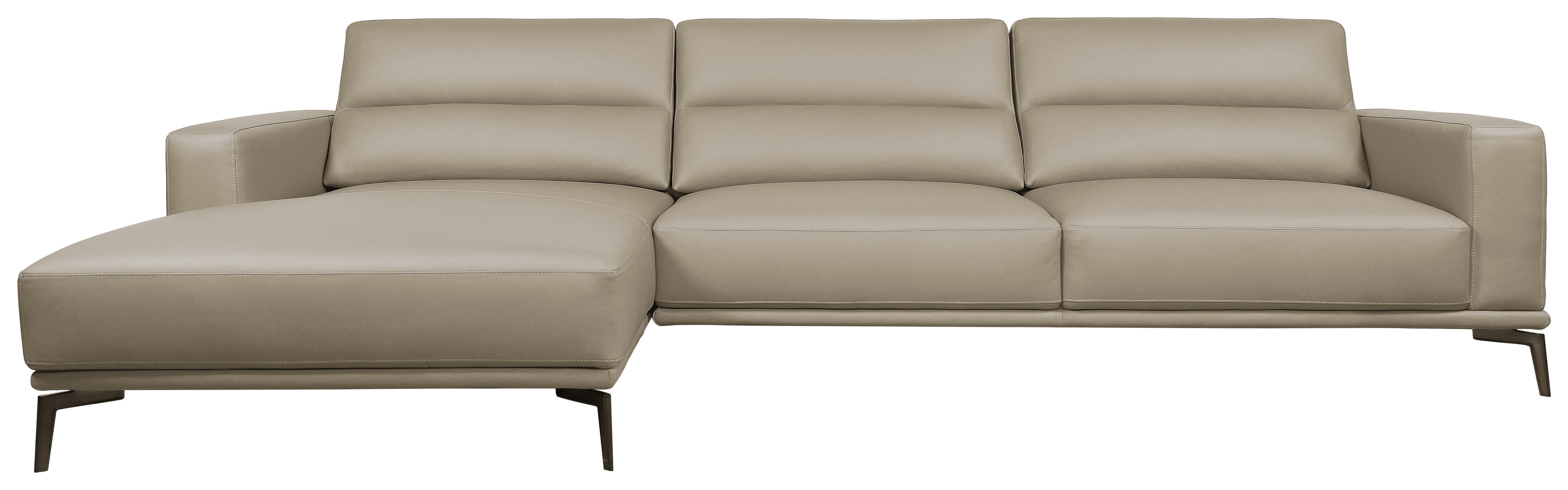 ECKSOFA Greige Echtleder  - Greige/Schwarz, MODERN, Leder/Holz (175/299cm) - Livetastic