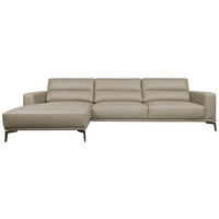 ECKSOFA Greige Echtleder  - Greige/Schwarz, MODERN, Leder/Holz (175/299cm) - Livetastic