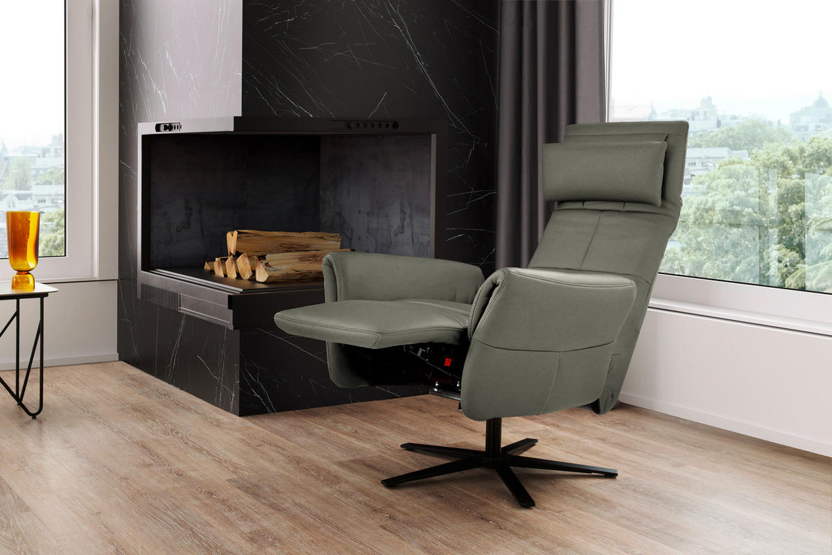 RELAXSESSEL in Leder Grau  - Schwarz/Grau, Design, Leder/Metall (81/118/82cm) - Schöner Wohnen