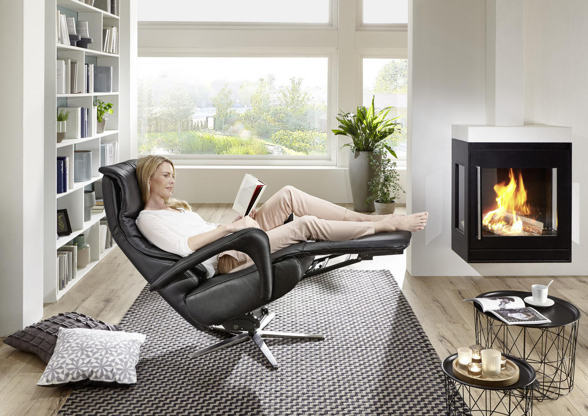 RELAXSESSEL in Leder Schwarz  - Edelstahlfarben/Schwarz, Design, Leder/Metall (75/106/88cm) - Dieter Knoll