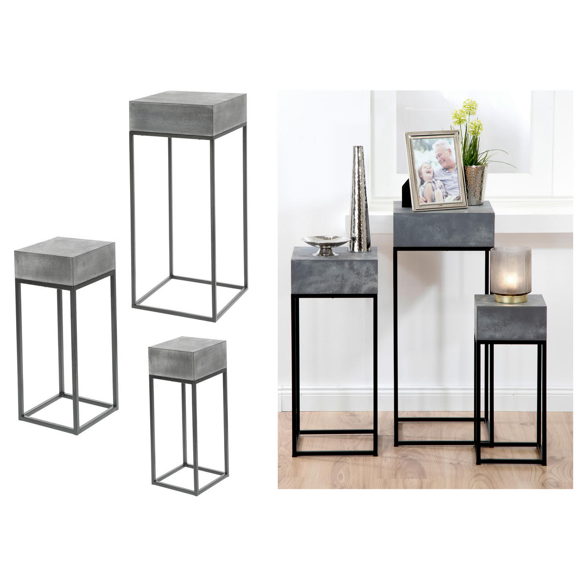 SCHODY NA KVETY, kov, kameň, 30/70/30 cm - čierna/sivá, Basics, kov/kameň (30/70/30cm)