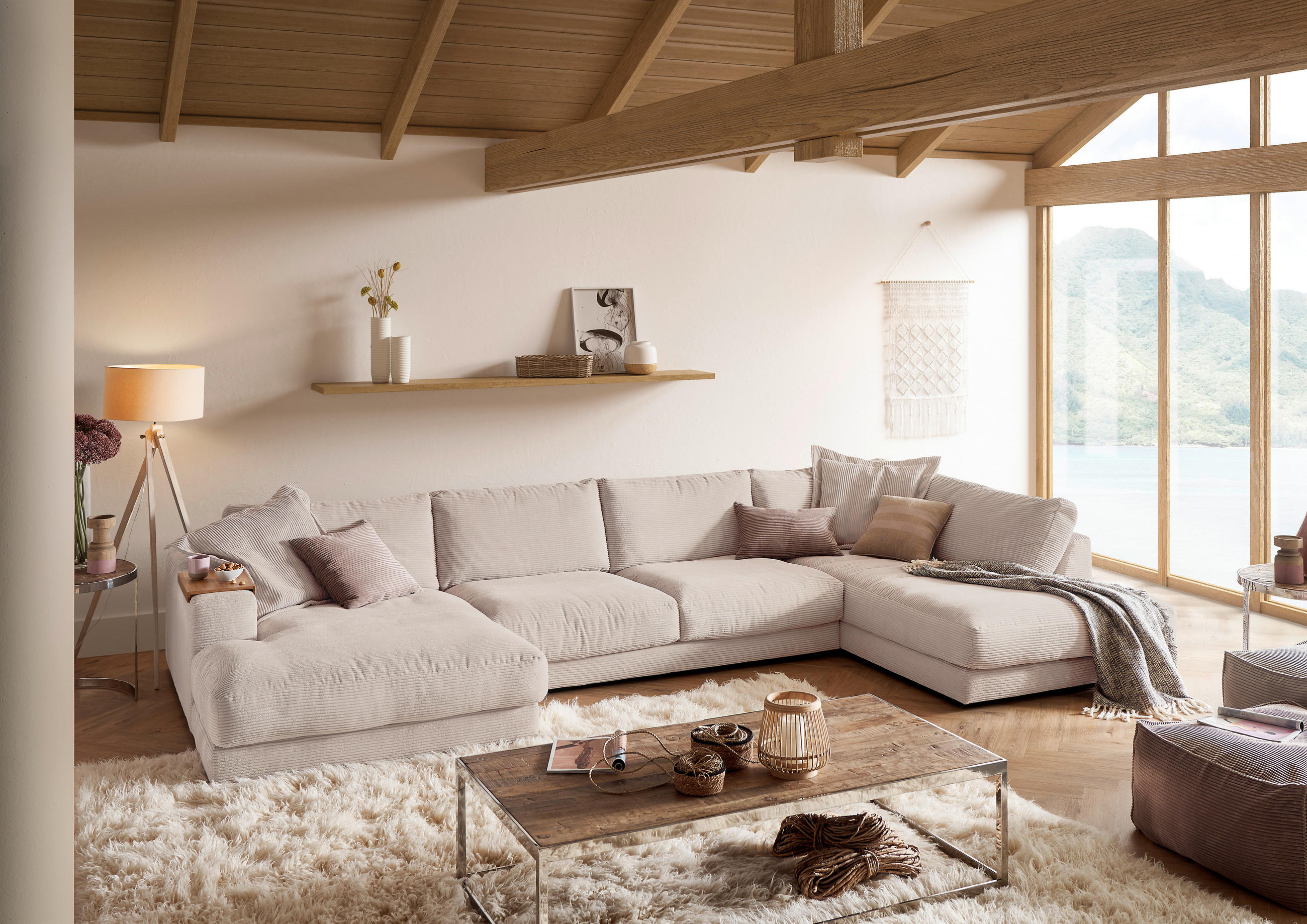 WOHNLANDSCHAFT Taupe Cord  - Taupe/Schwarz, Design, Kunststoff/Textil (190/425/224cm) - Hom`in