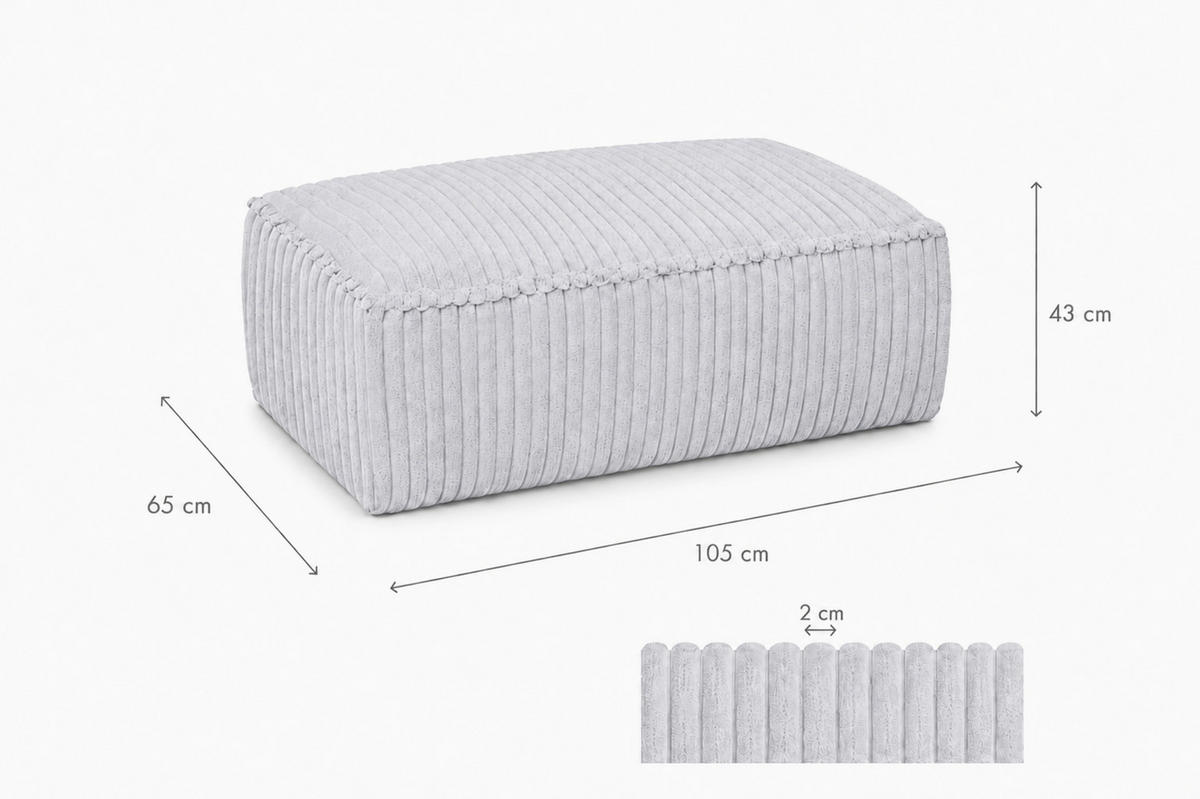 HOCKER in Textil, Holzwerkstoff Hellgrau  - Hellgrau/Schwarz, KONVENTIONELL, Holzwerkstoff/Kunststoff (105/43/65cm) - Livetastic