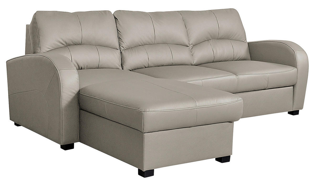ECKSOFA in Lederlook Echtleder Platinfarben  - Platinfarben/Schwarz, Design, Leder/Kunststoff (168/227cm) - Livetastic
