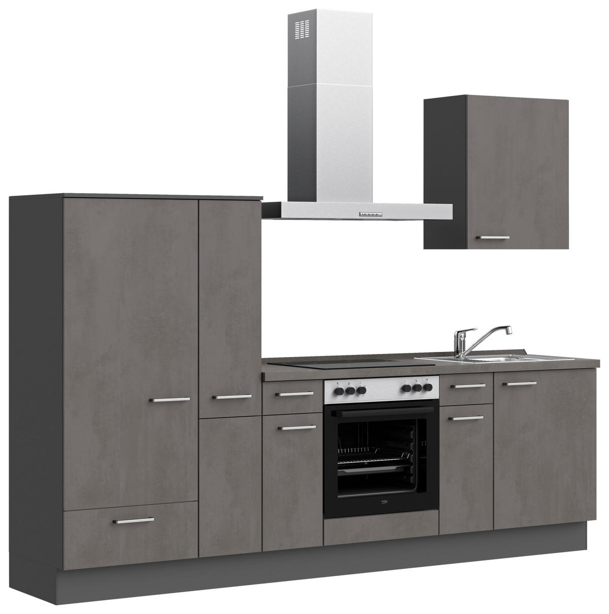 KÜCHENBLOCK Riva 270 cm  in Schieferfarben  - Schieferfarben/Edelstahlfarben, MODERN, Holzwerkstoff/Metall (270cm) - Nobilia