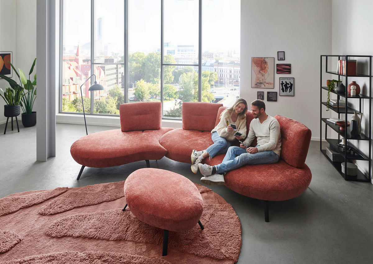 BIGSOFA Flachgewebe Rot  - Rot/Schwarz, Design, Textil/Metall (456/93/138cm) - Moderano