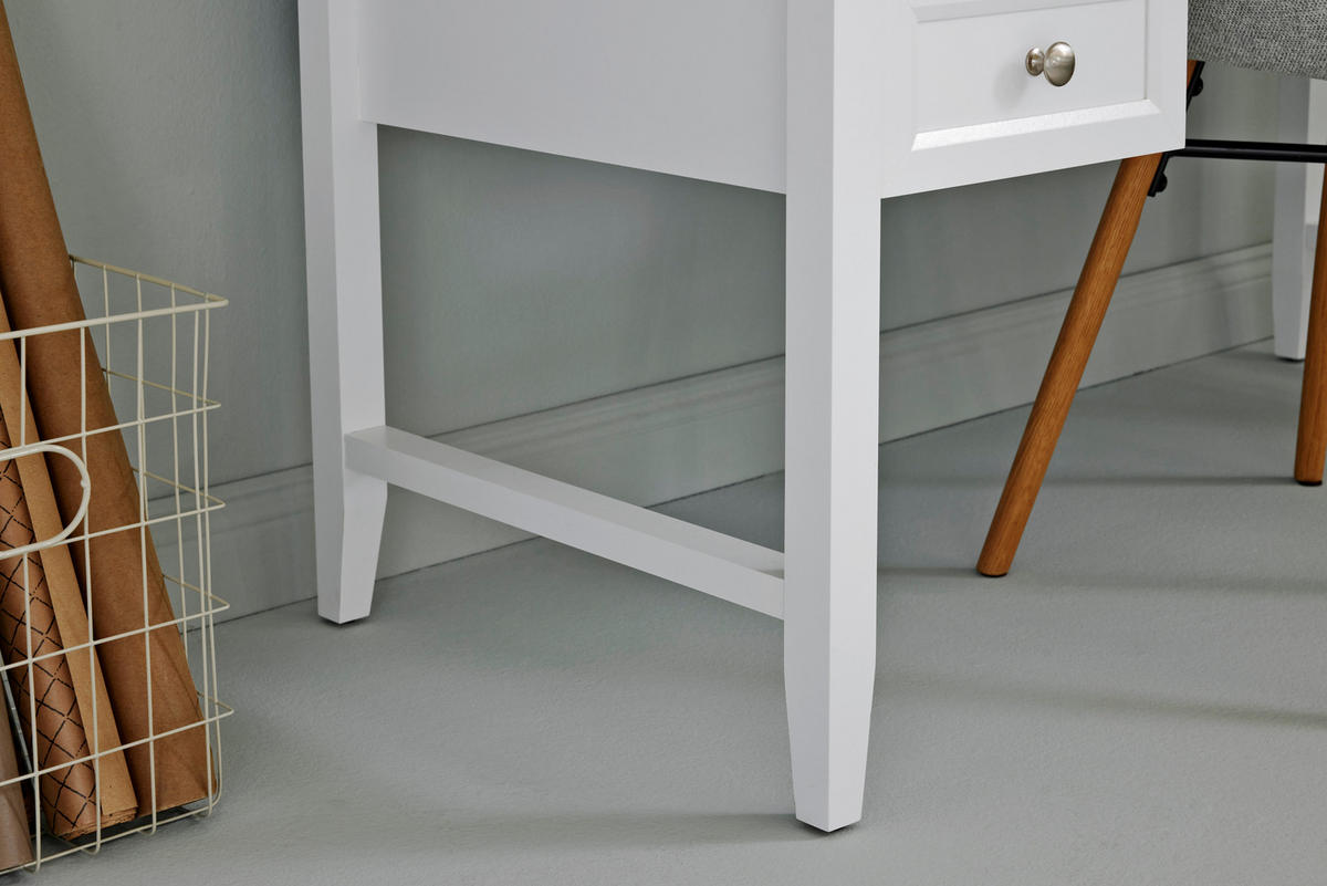 SCHREIBTISCH 130/59,6/76 cm  in Weiss  - Weiss/Alufarben, Modern, Holzwerkstoff/Metall (130/59,6/76cm) - Novel