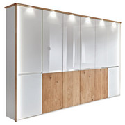 DREHTÜRENSCHRANK in furniert Balkeneiche Eichefarben, Weiß - Chromfarben/Eichefarben, KONVENTIONELL, Glas/Holz (300/236/58cm) - Venda