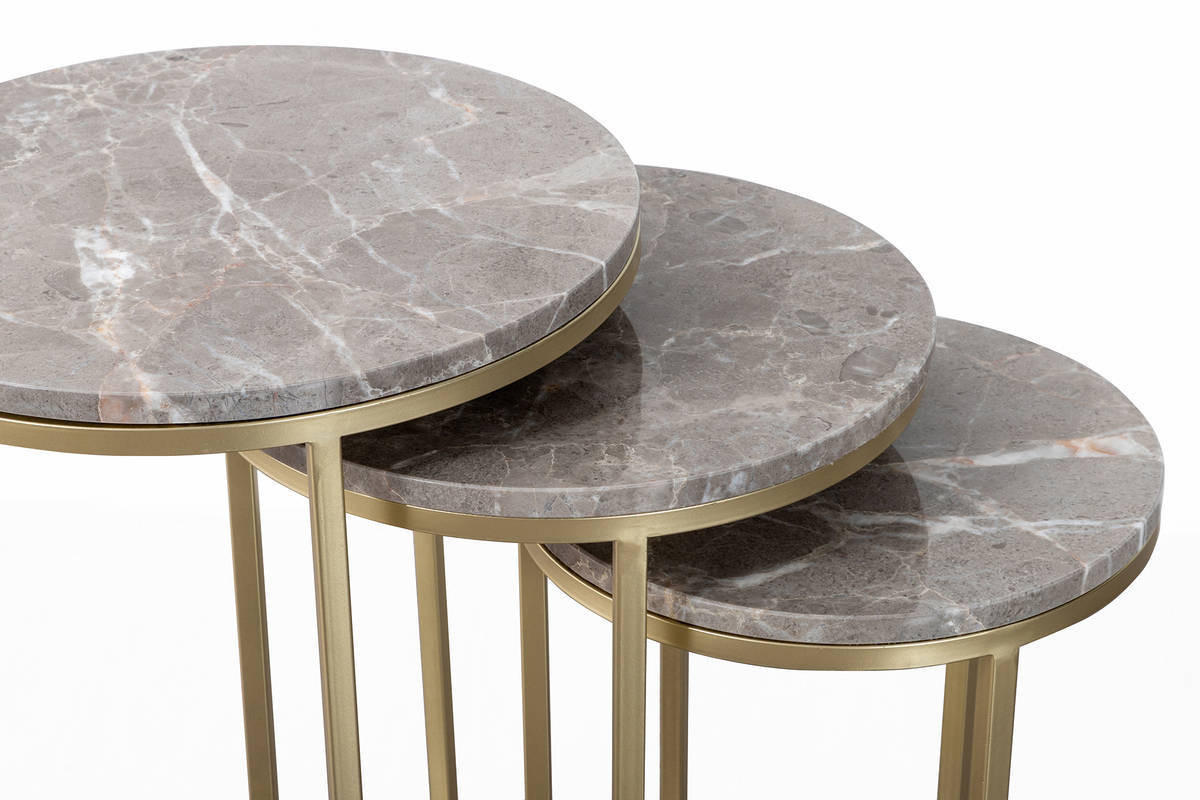 SATZTISCH in Metall, Stein  - Goldfarben/Grau, Trend, Stein/Metall - Kayoom