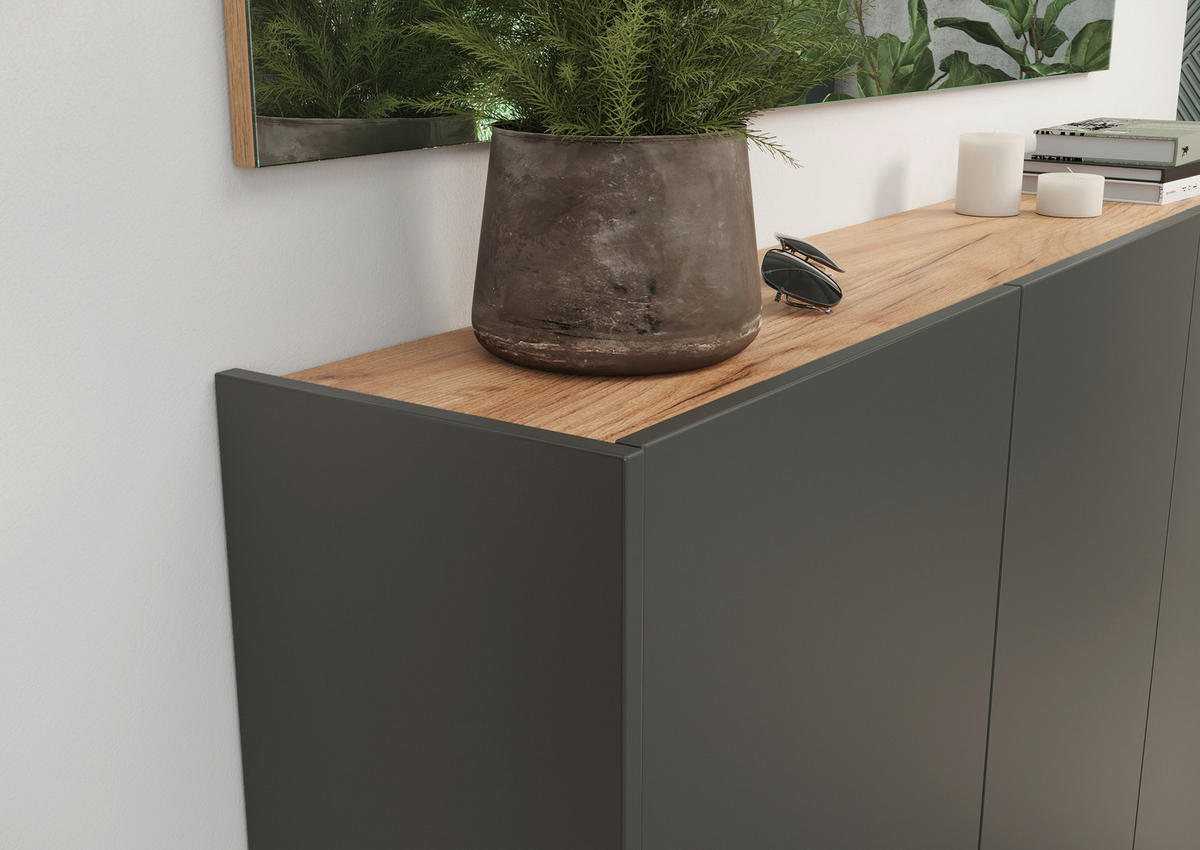 SCHUHSCHRANK GW-Libbiano  in 138/87/25 cm  - Eichefarben/Graphitfarben, Design, Holzwerkstoff (138/87/25cm)