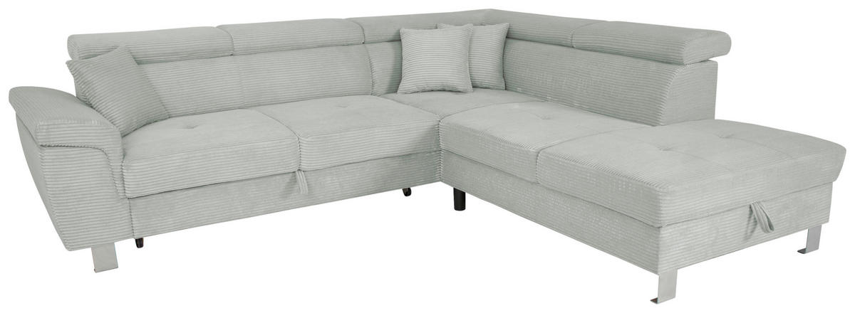 ECKSOFA in Cord Grau  - Silberfarben/Grau, Design, Textil/Metall (257/226cm) - Xora