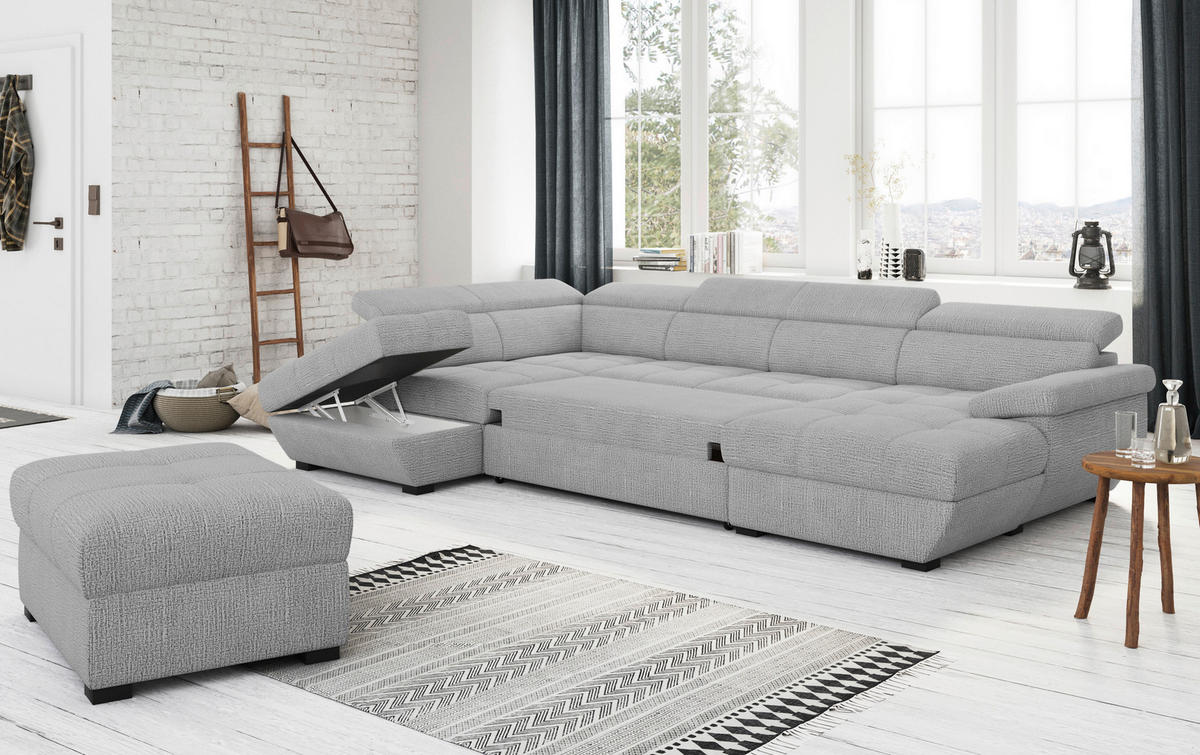 WOHNLANDSCHAFT Grau  - Schwarz/Grau, Konventionell, Kunststoff/Textil (224/332/170cm) - Livetastic