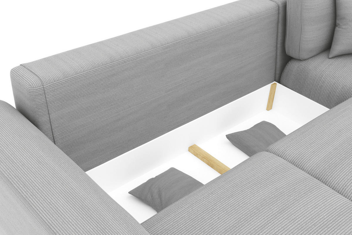 ECKSOFA in Cord Grau  - Chromfarben/Grau, Konventionell, Kunststoff/Textil (293/195cm) - MID.YOU
