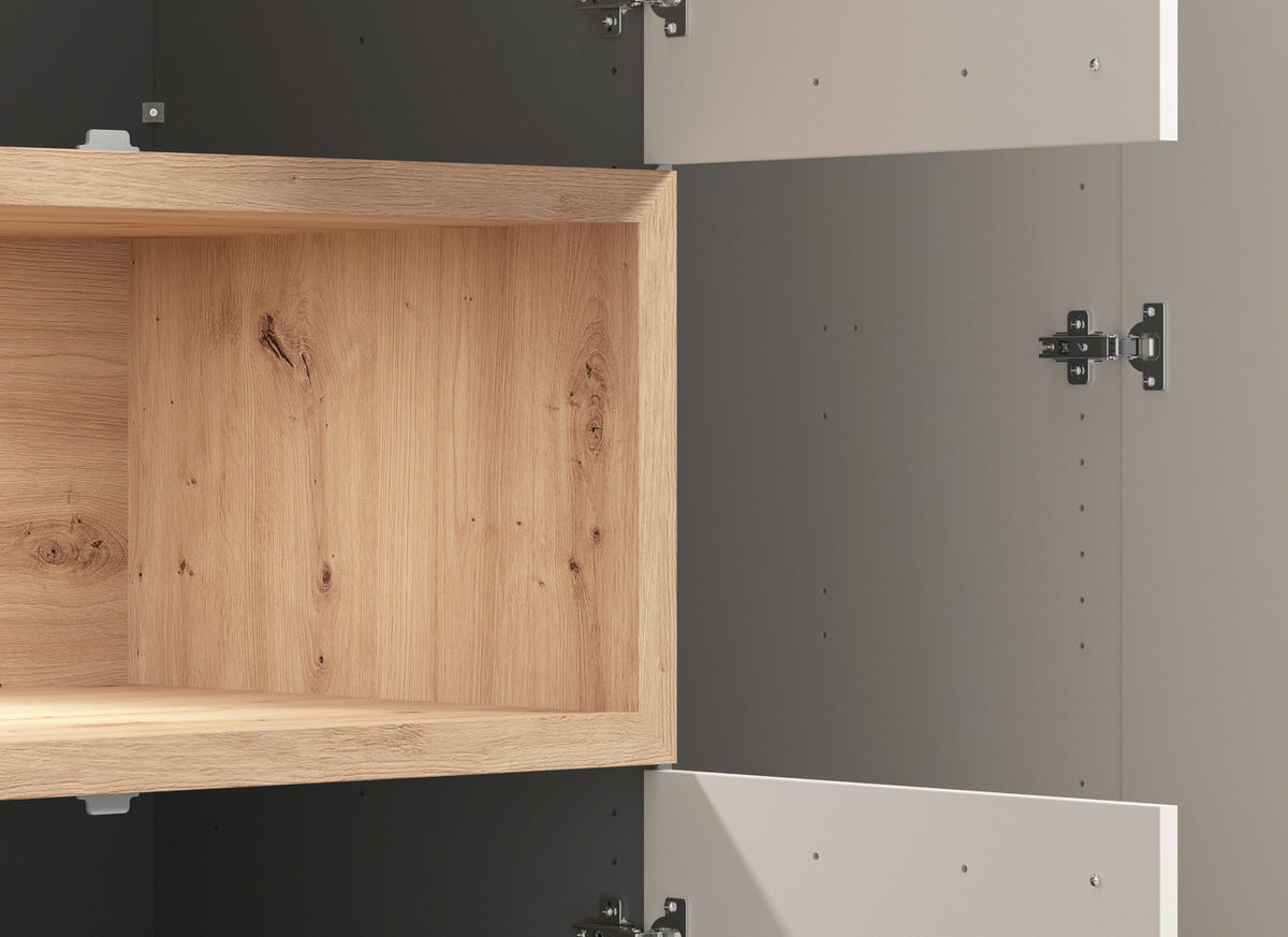 KLEIDERSCHRANK 134,5/226,5/56 cm,  in Kaschmir, Eiche Artisan, 5-türig  - Kaschmir/Beigebraun, MODERN, Glas/Holzwerkstoff (134,5/226,5/56cm) - MID.YOU