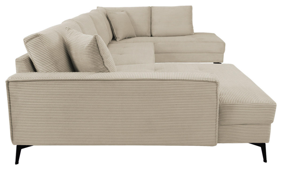 WOHNLANDSCHAFT ZERO Creme Cord  - Creme/Schwarz, Trend, Textil/Metall (173/362/195cm) - Livetastic