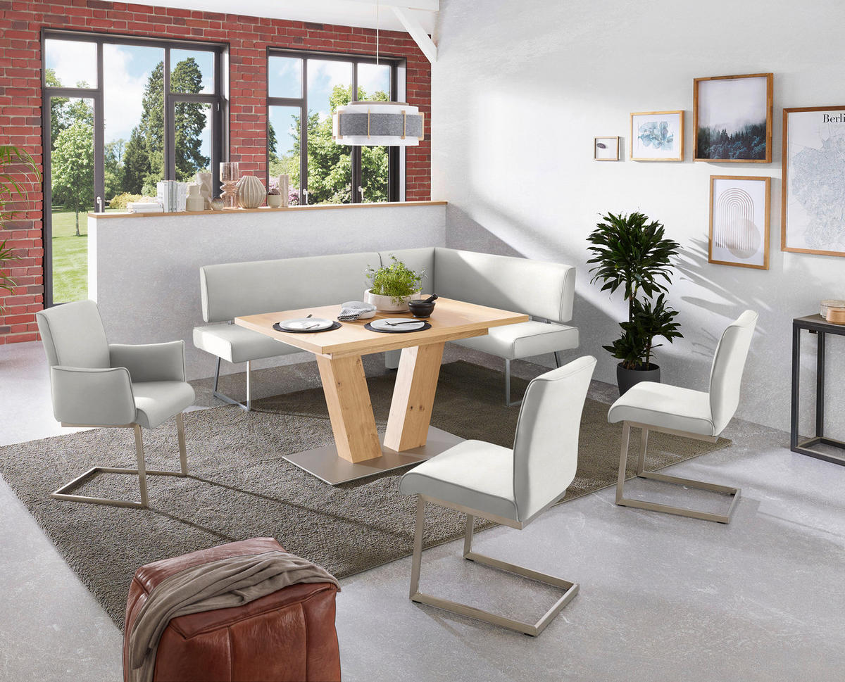 ECKBANK in Metall, Textil Edelstahlfarben, Hellgrau  - Edelstahlfarben/Hellgrau, Design, Textil/Metall (208/160cm) - Dieter Knoll