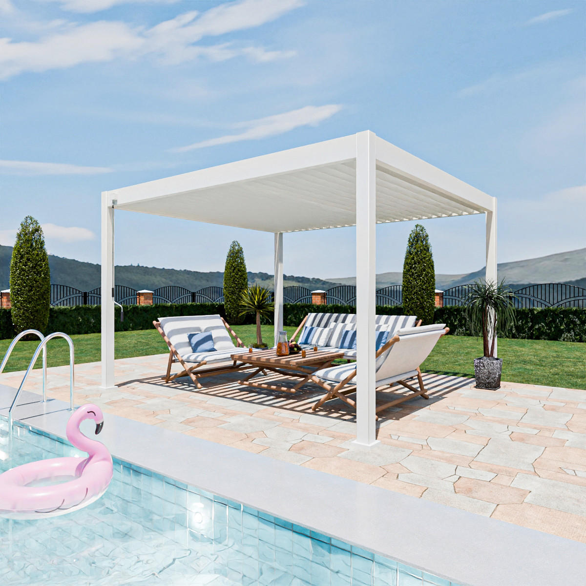 PERGOLA 360/255/400 cm Aluminium  - Weiß Hochglanz, Basics, Metall (360/255/400cm) - Gardenson