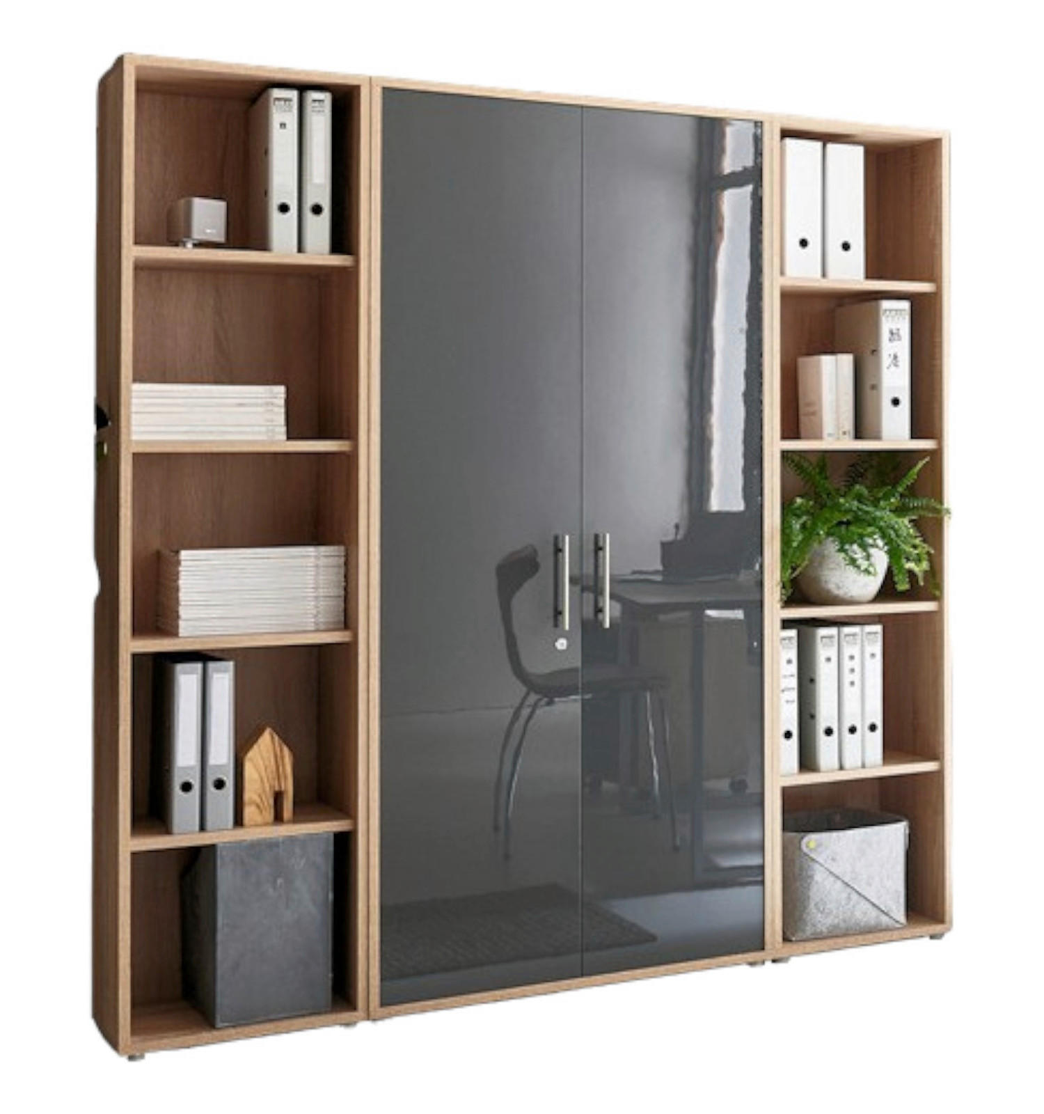 AKTENSCHRANK Sonoma Eiche, Anthrazit Hochglanz  - Anthrazit Hochglanz/Sonoma Eiche, MODERN, Holzwerkstoff (173/186/33cm) - MID.YOU
