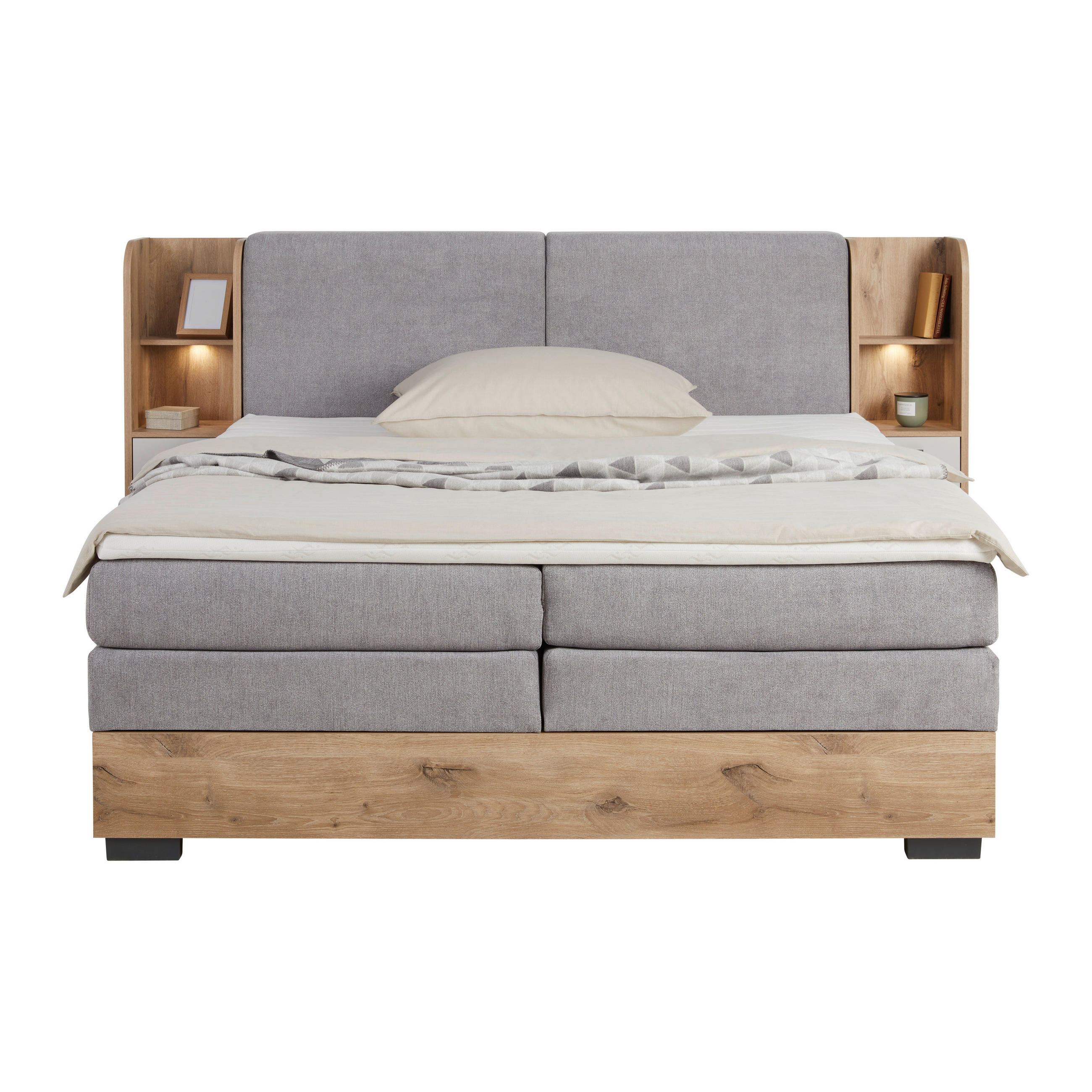 POSTELJA BOXSPRING 180 cm   x 200 cm  , leseni material barve hrasta, svetlo siva  - barve hrasta/barve grafita, Trendi, umetna masa/tekstil (180/200cm) - Xora