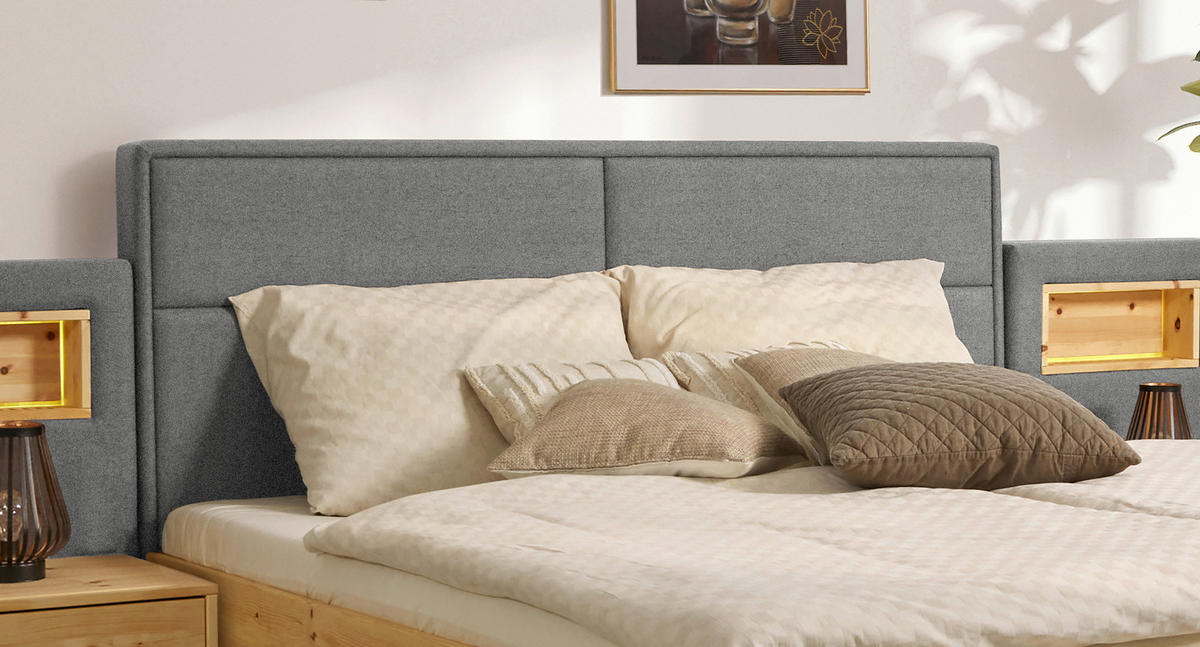 BETT 160/200 cm  Zirbelkieferfarben, Hellgrau   - Zirbelkieferfarben/Hellgrau, Natur, Holz/Textil (160/200cm) - Valnatura