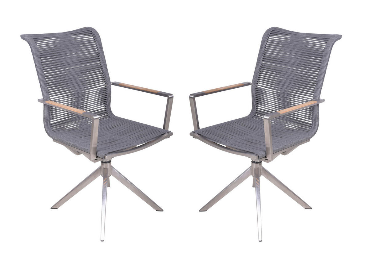 GARTENSTUHL-SET Holz, Metall, Kunststoff Anthrazit, Braun, Silberfarben  - Anthrazit/Silberfarben, Basics, Holz/Kunststoff (63/95/54cm) - Gardenson