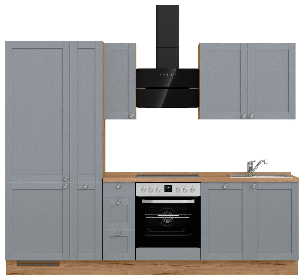 KÜCHENBLOCK Frame 270 cm  in Eichefarben, Blaugrau  - Edelstahlfarben/Eichefarben, MODERN, Holzwerkstoff/Metall (270cm) - Nobilia